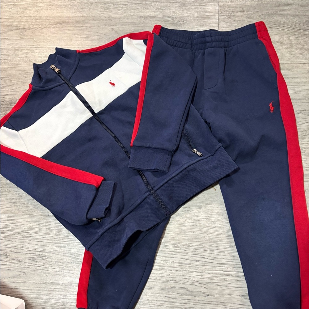 Polo by Ralph Lauren Navy and Red Kids Jogger Set Size 7